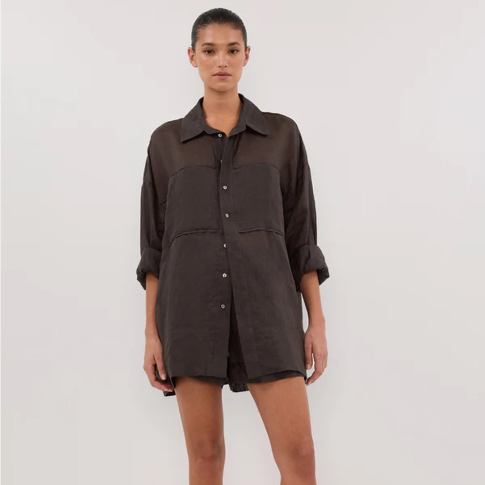 DISSH KAI PETROL OVERSIZED RAMIE SLEEVED SHIRT